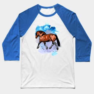 Bay Draft Horse on Watercolor Splash Baseball T-Shirt